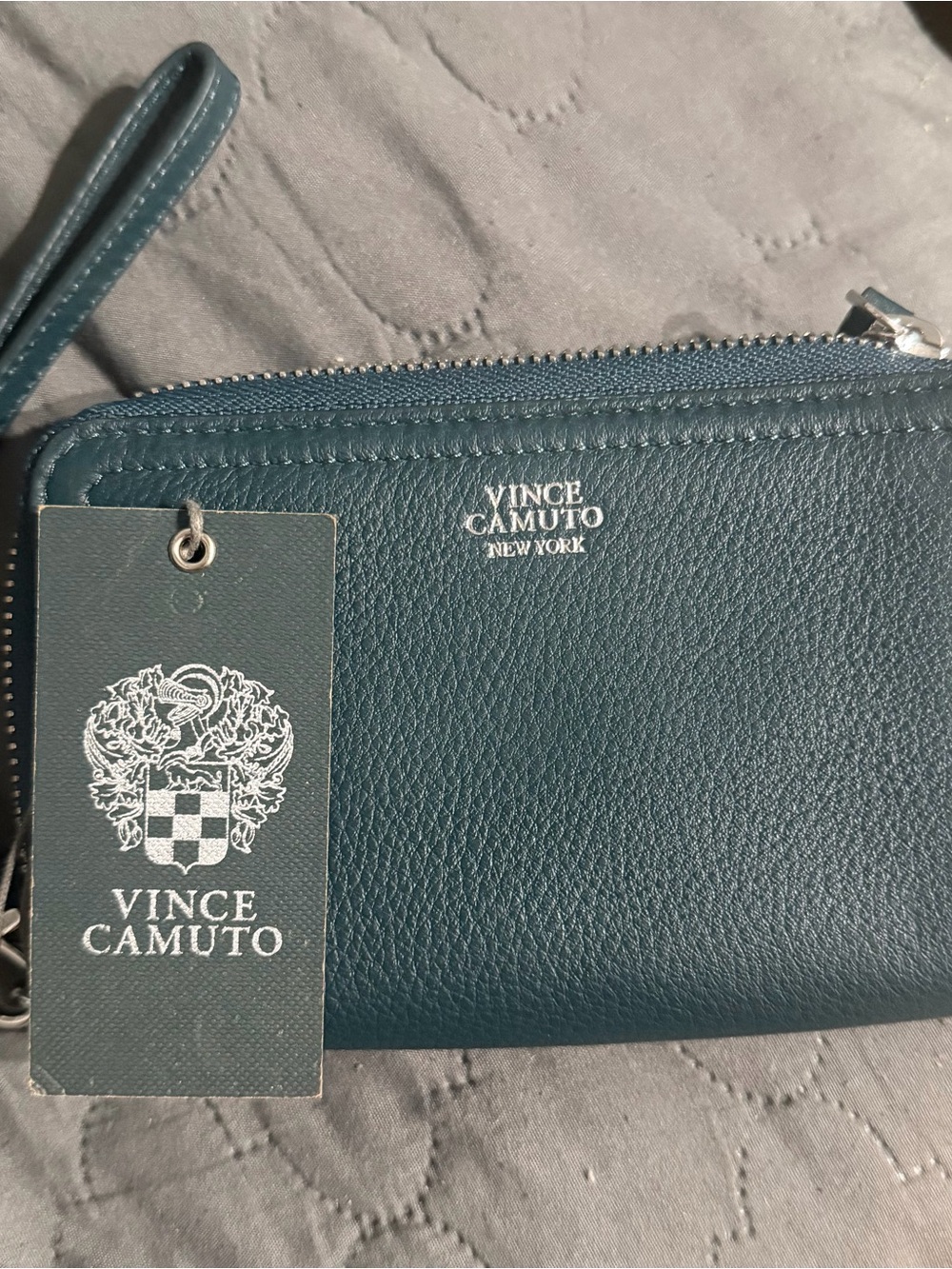 Vince Camuto Teal Textured Zip Wristlet